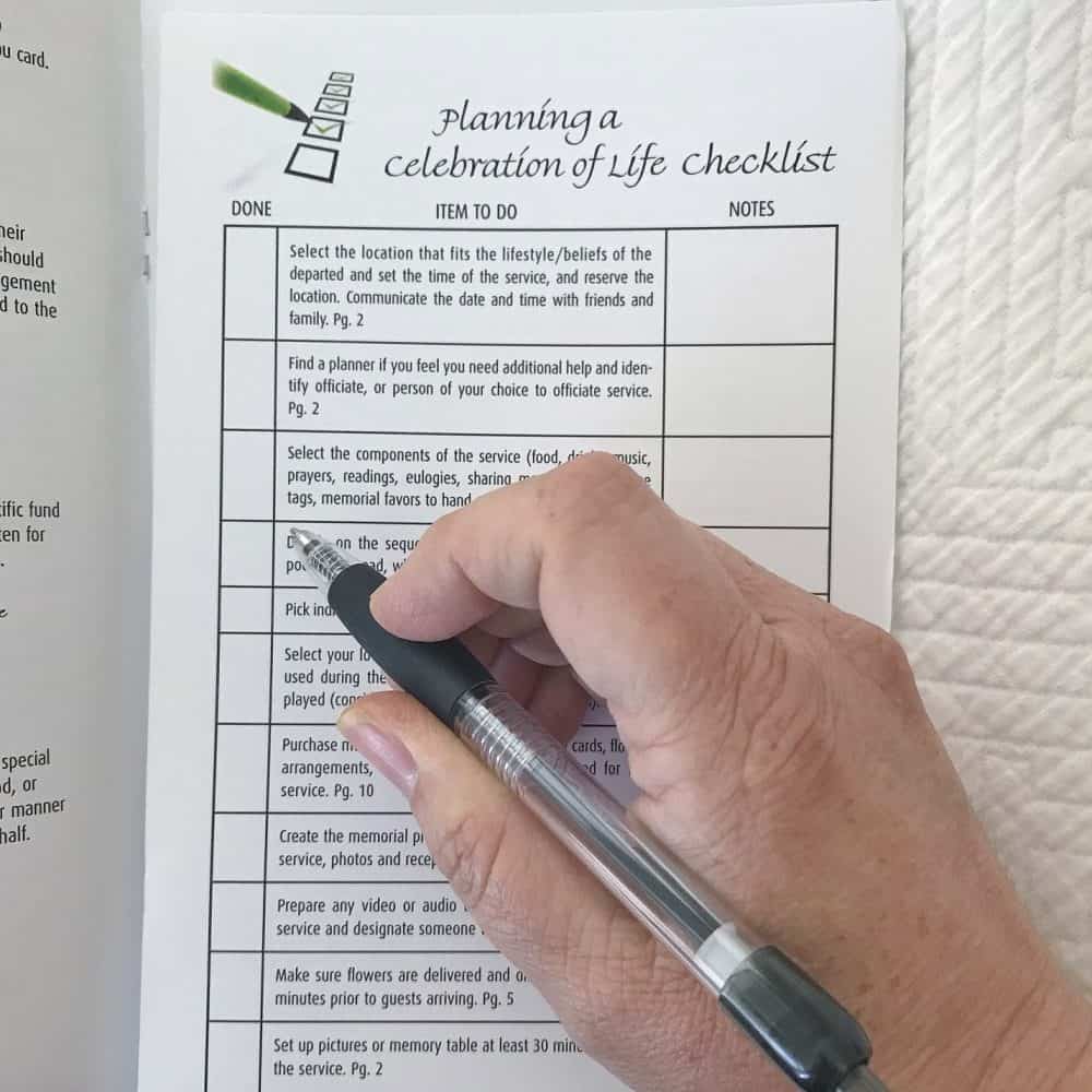 Handy checklist for planning a celebration of life