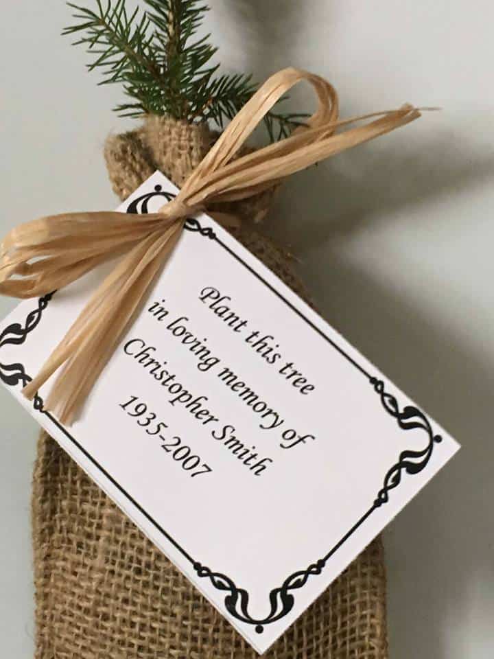Remembrance Tree Seedlings in Burlap. Personalized Sympathy Tree Gift.