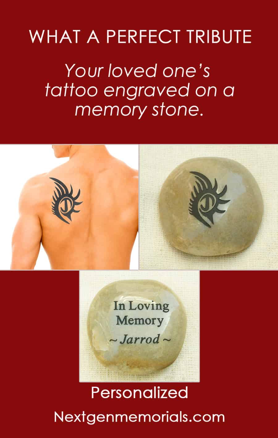 Your loved one's tattoo engraved on a Memory Stone