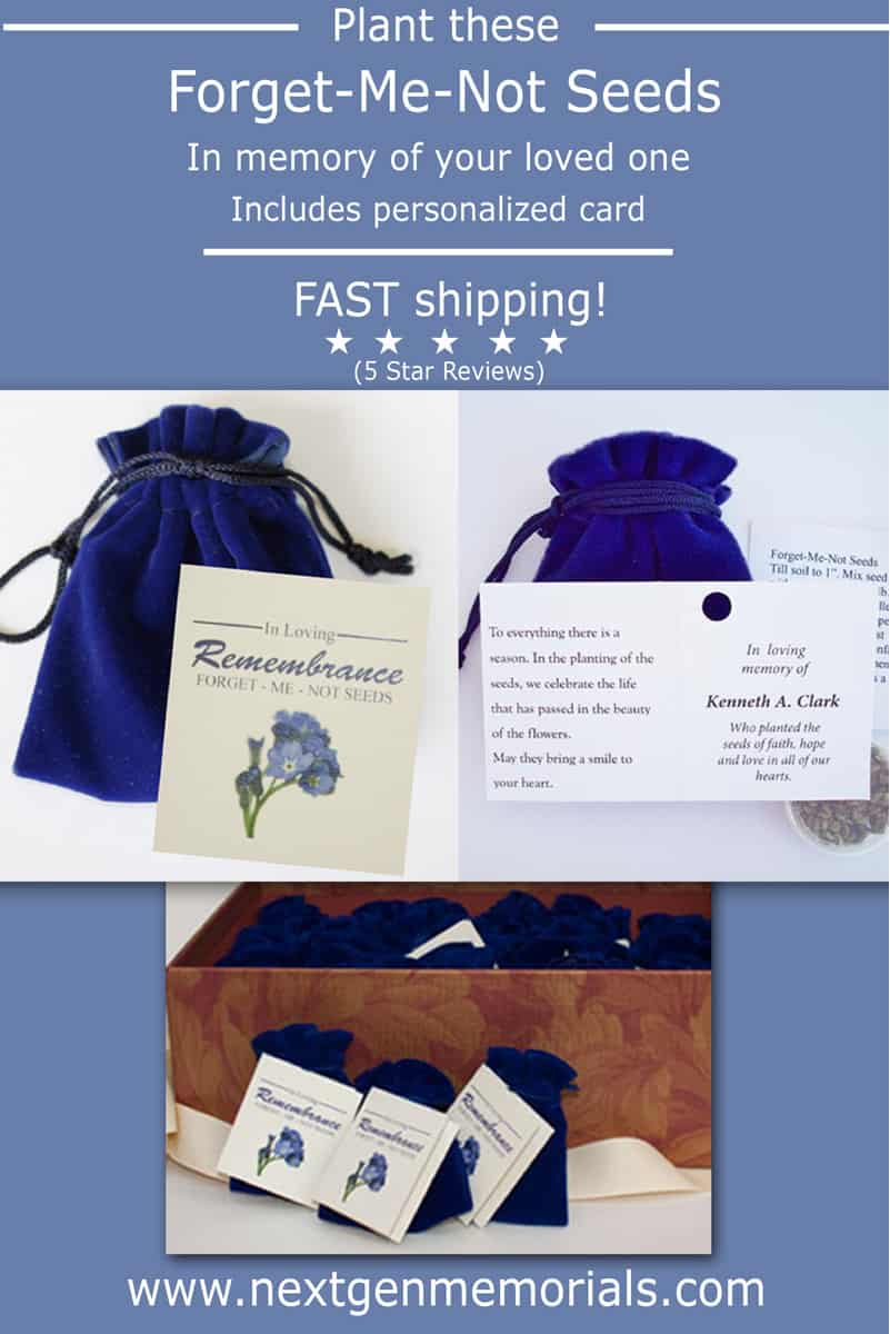 Forget me not seed packets in memory of your loved one