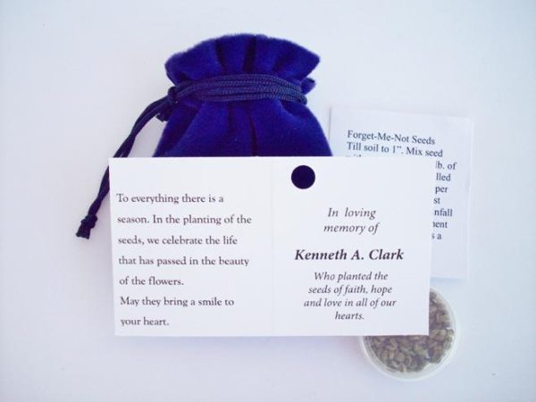 Inside of card on forget me not seed packets