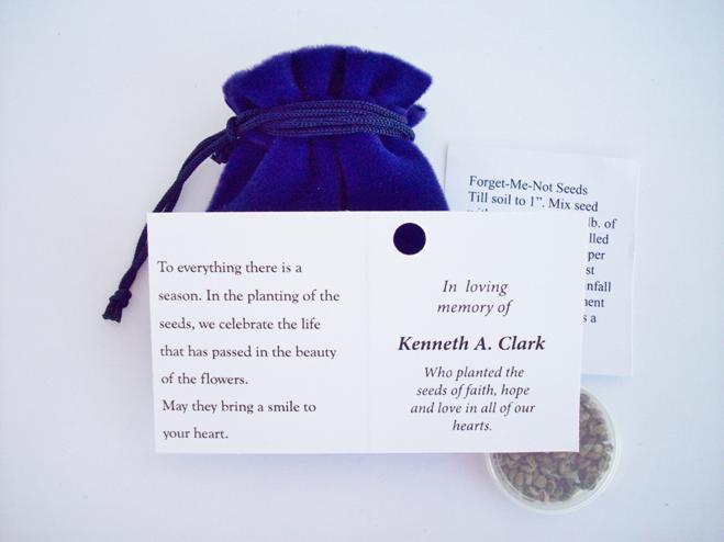 Inside of card on forget me not seed packets