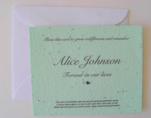 Envelopes for plantable cards for memorial or funeral favors.