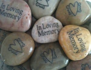 Engraved Memory Stones for Funeral with Heart and Wings on Back