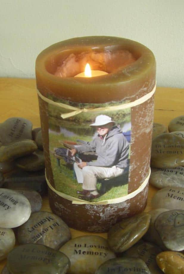 Memory Stones for Funeral with Candle and Photo