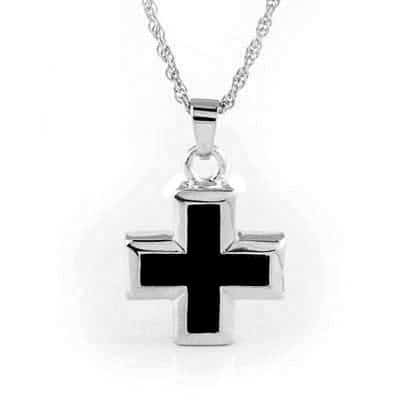 Silver Onyx Cross Urn Necklace