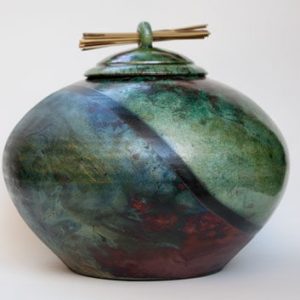 Raku Ceramic Urn with Diagonal Stripe