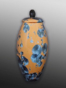 Yellow Blue Cobalt Ceramic Urn