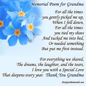 Memorial poems for Grandma. Poems to read for Grandma's funeral