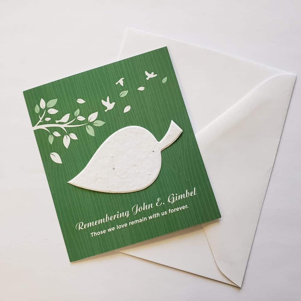 leaf memorial cards with seeds