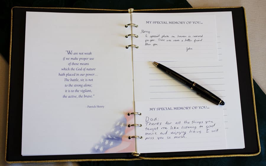 Inside Memorial Guest Book with Share Memory Cards Inserted